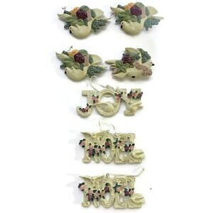 Christmas Tree Ornaments Set of 7 Ceramic Joy Noel and Doves